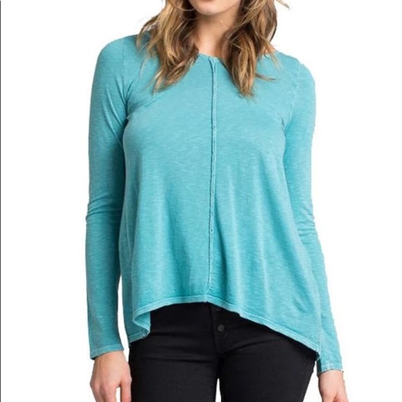 Revolve LAmade Lory Split Back Long Sleeve Tee Blue Lagoon Size Small NWT - Picture 10 of 10